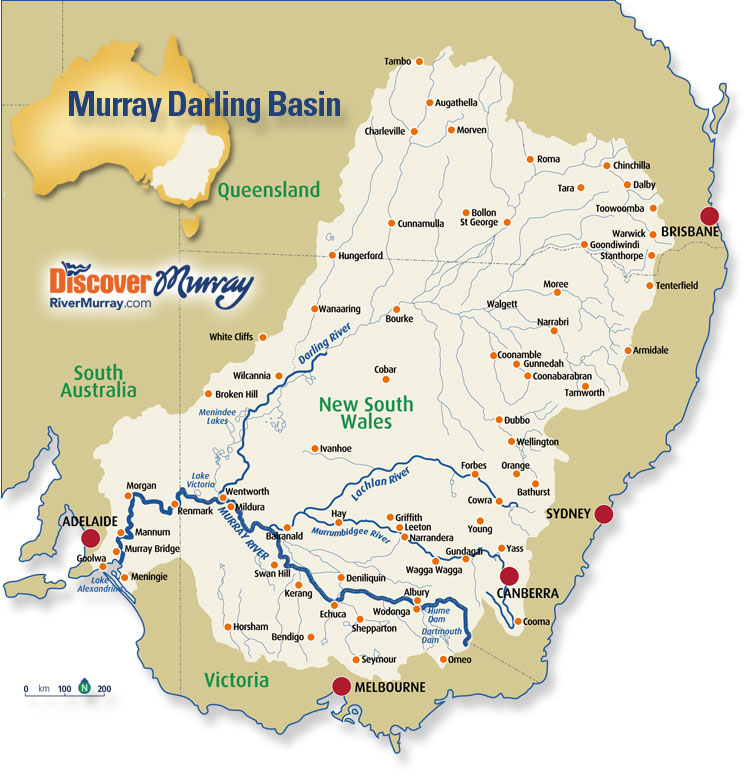 The Murray-Darling Basin is 375 km long and drains one-seventh of the 
